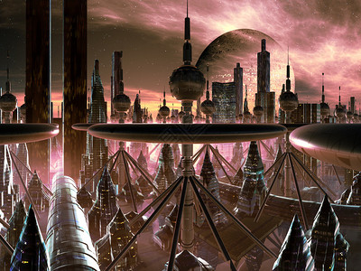 俯瞰充满外星科技的未来城市中心图片