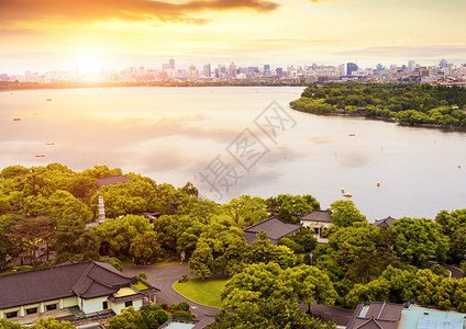 西湖和杭州市的空中图片