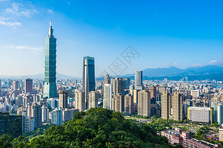 蓝天白云城市天际线台北101建筑和建筑的美丽景图片
