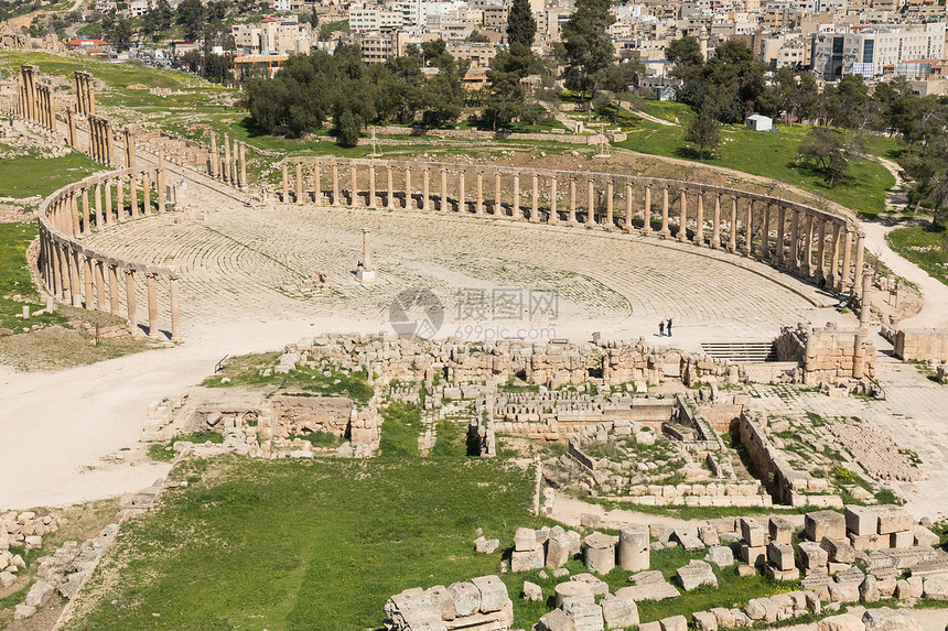 Jerash附近罗马城市Gerasa的OvalForum和CardoMaximus东庞贝图片