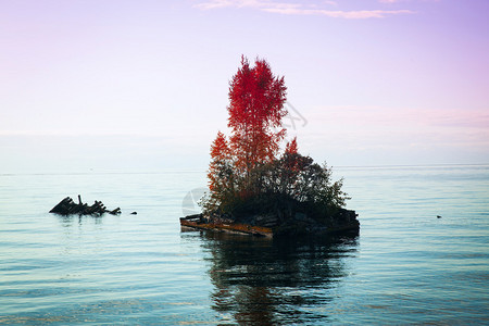 秋天在贝加尔湖岛上有两种颜色的渐变宁静图片