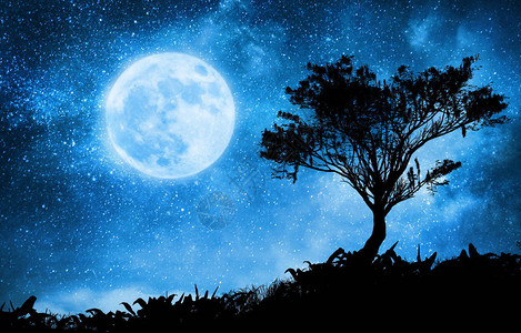 星空和月亮的神奇夜景背景图片