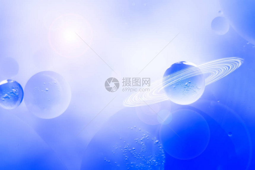 蓝色和白色背景幻想场景中的行星Planesonablueand图片