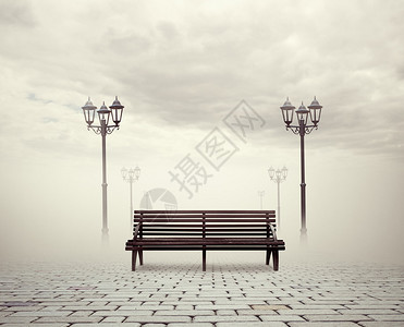 长椅和街灯背景图片