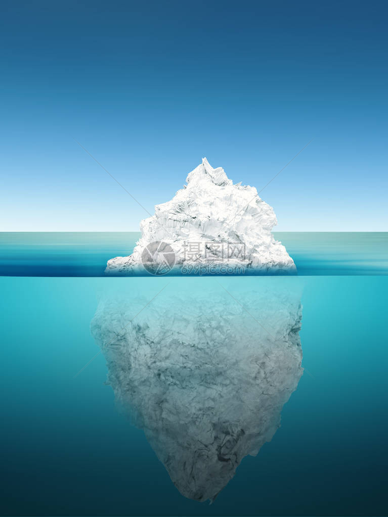 蓝色海洋上的3d渲染冰山模型图片