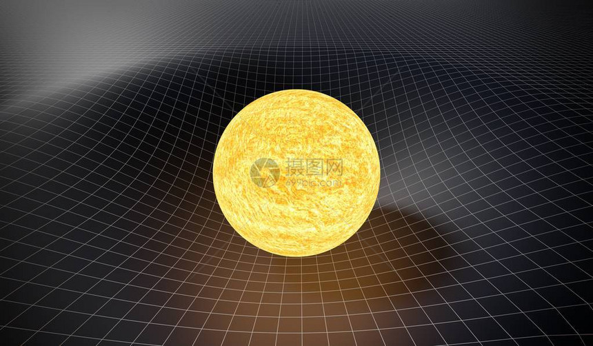 引力和一般相对论概念由太阳重力引起的曲线时空3D图片