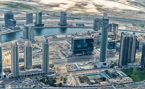 阿联酋迪拜城市景观的全景鸟瞰图图片