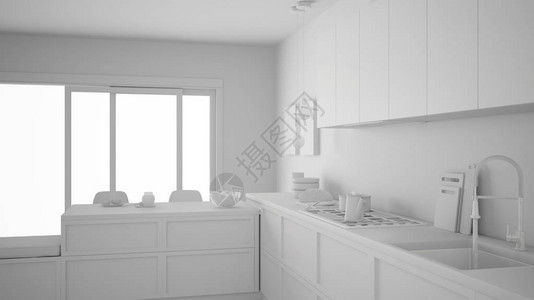 现代厨房健康早餐最起码室内设计等白色项目图片