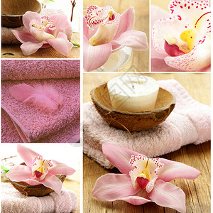 聚水池概念的拼凑粉色毛巾图片