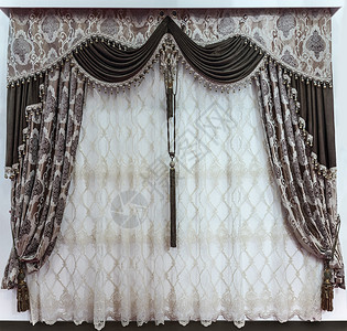 室内窗户和墙壁的奢华设计棕色窗帘毛绒图片