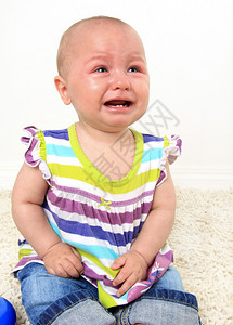十个月大的女婴因出牙疼痛而哭泣图片