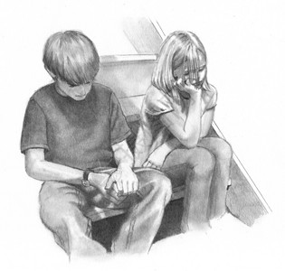 一个男孩和一个女孩的铅笔画图片