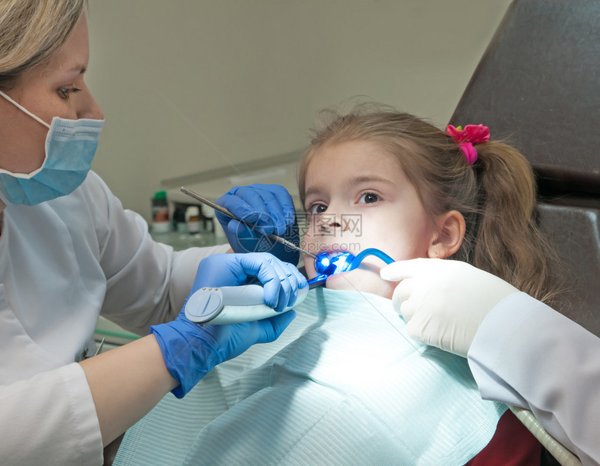 牙科医生检查女孩牙齿图片