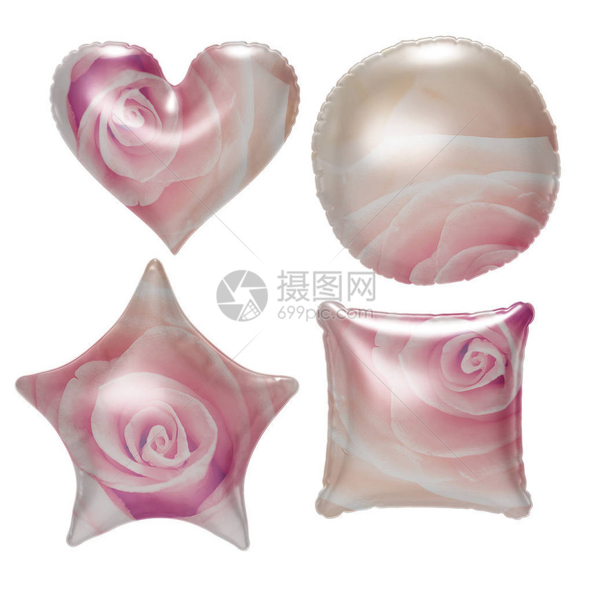 粉红玫瑰花气球上贴有剪片的图片