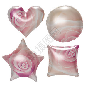 粉红玫瑰花气球上贴有剪片的图片
