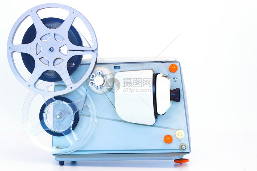8毫米旧家用电影放映机孤立于白图片