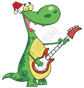 恐龙戴着圣诞帽弹吉他图片