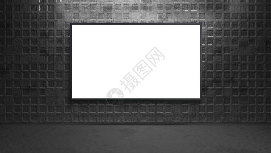 在砖墙上的空白宽银幕电视图片