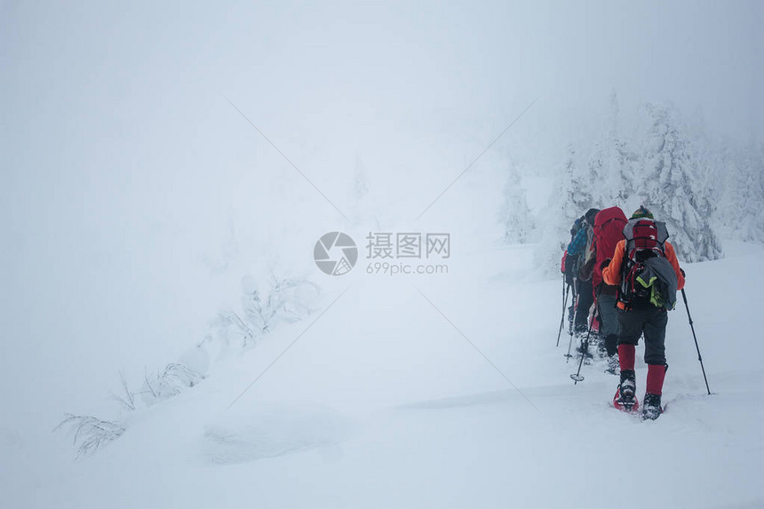 登山队到达Gorgany山顶图片