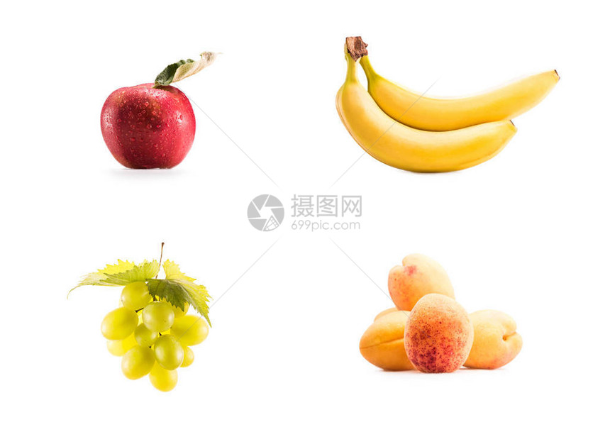 与鲜苹果香蕉葡萄和白图片