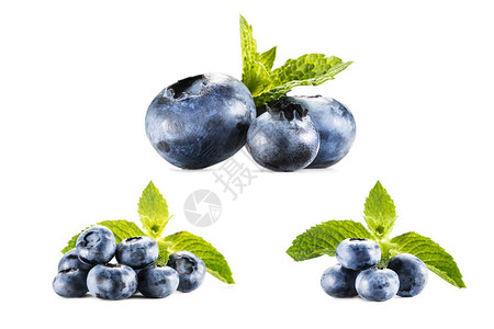 与成堆的蓝莓在白色上隔离的拼贴画图片