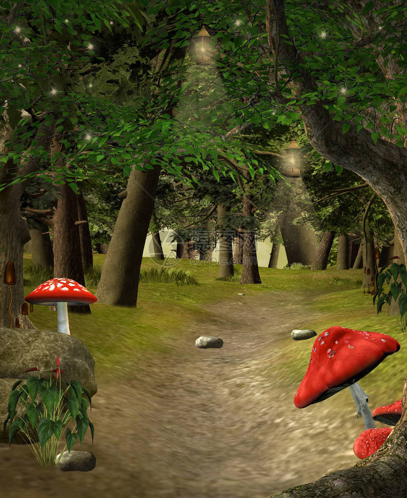 3D插图红蘑菇在明亮图片