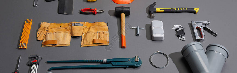 灰色背景的工业具和工具图片