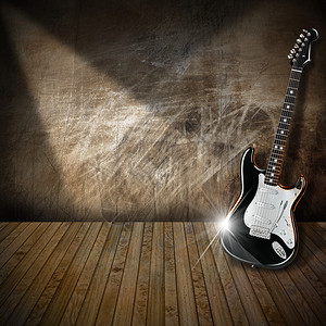 黑色和白色电吉他在旧图片
