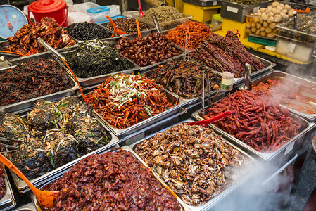 韩国首尔广藏市场展出的食品图片