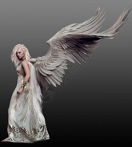 有白色翅膀的沉思飞行天使图片