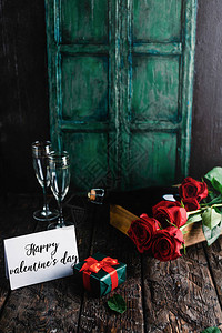 情人节快乐贺卡礼物红玫瑰和带背景图片