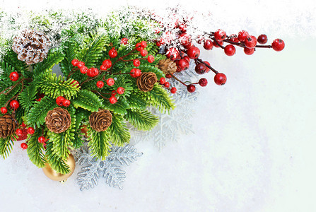 圣诞背景与浆果和雪花图片
