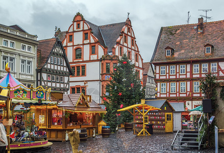 德国Alsfeld历史主广场与圣诞高清图片