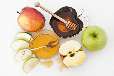 RoshHashana的蜂蜜与苹果背景图片