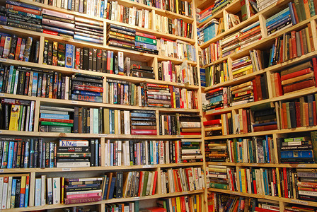 木林书架在书店的背景图片