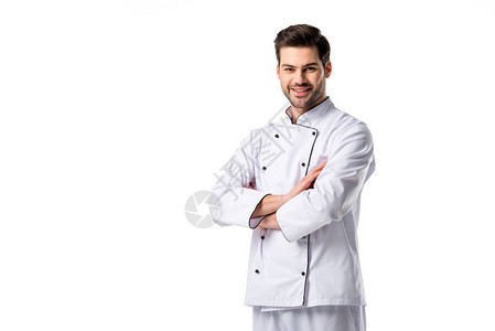 身穿制服的微笑厨师画像手交叉穿图片