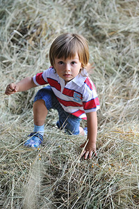 干草丛中的孩子背景图片