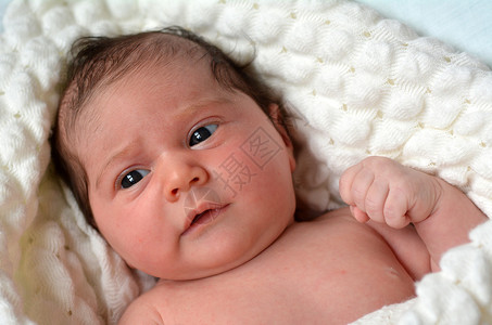 一个小新生婴儿的肖像4周大躺在软图片