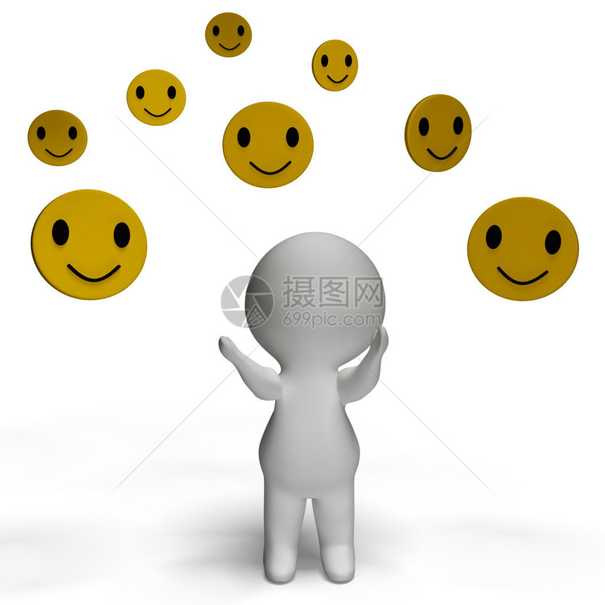 笑脸微笑和3d字符显示幸福图片