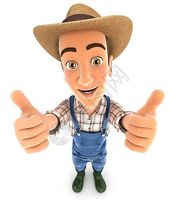 牛仔背带裤3d农民拇指向上用孤设计图片