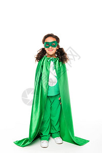 美丽的超级英雄女孩绿色斗背景图片