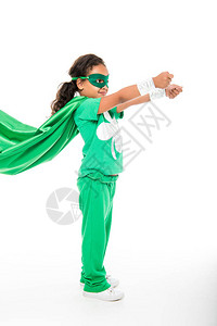 可爱的超级英雄女孩挥舞着斗篷图片