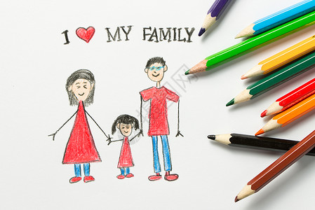 孩子画着幸福的家庭父亲母亲和女儿图片