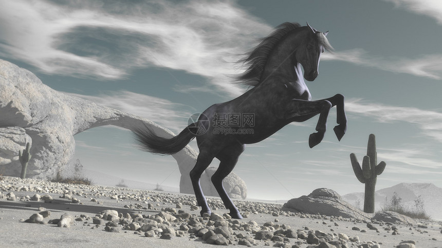马在沙漠中上升这是3d图片