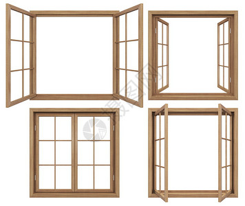 窗扉木制窗框的3D渲染设计图片