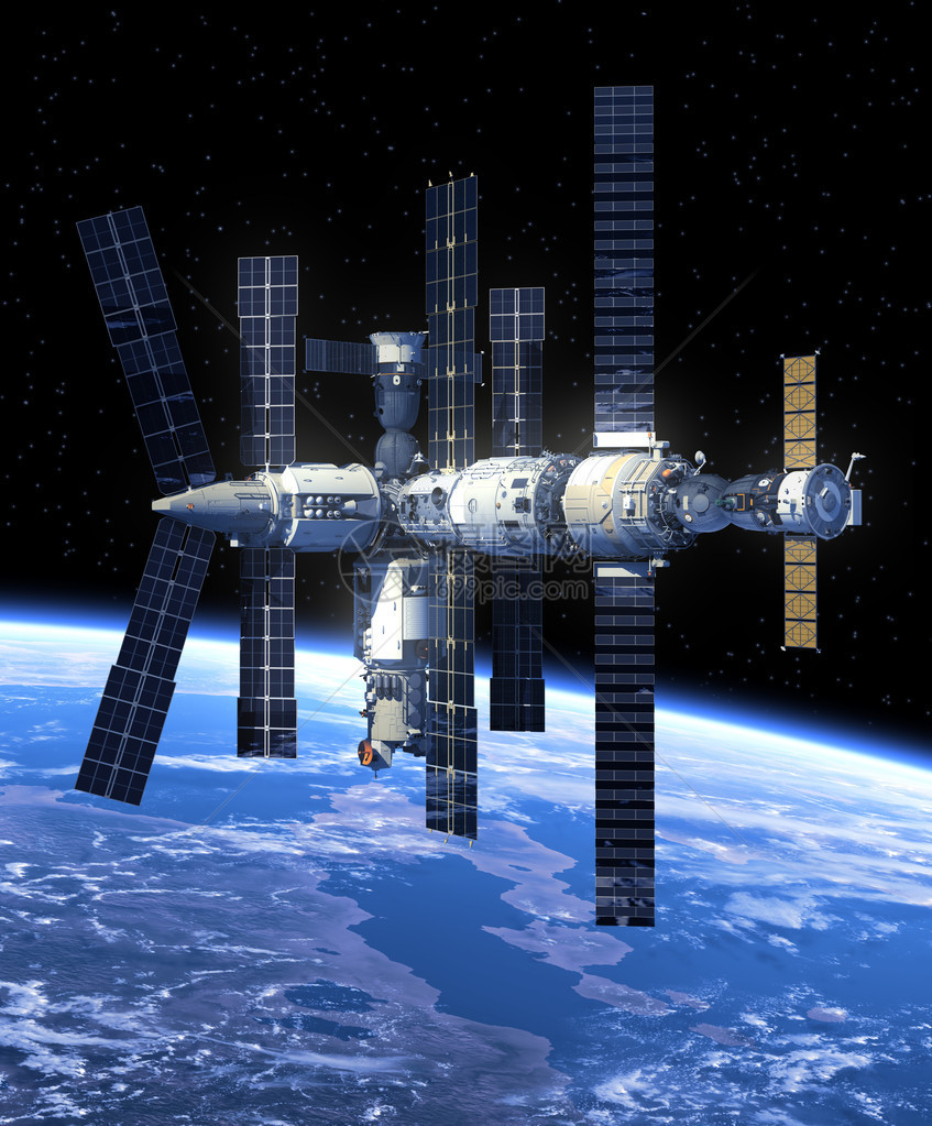 太空中的空间站3D场景图片