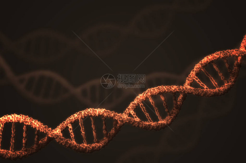 黑色背景上的双DNA螺旋分子3D图片