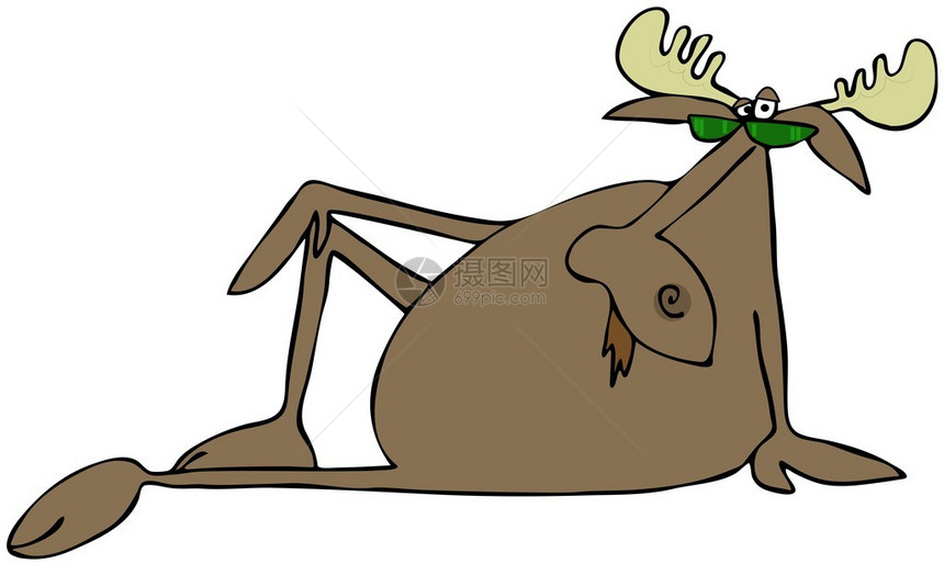 这个插图描绘了一只公牛的驼鹿躺在一图片