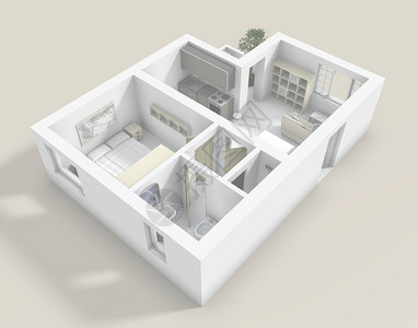 带家具的无屋顶3d公寓内部图片