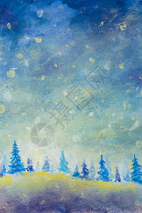 油画抽象图案圣诞背景艺术节日快乐新年丙烯酸画纸艺术品白雪皑的森林图片